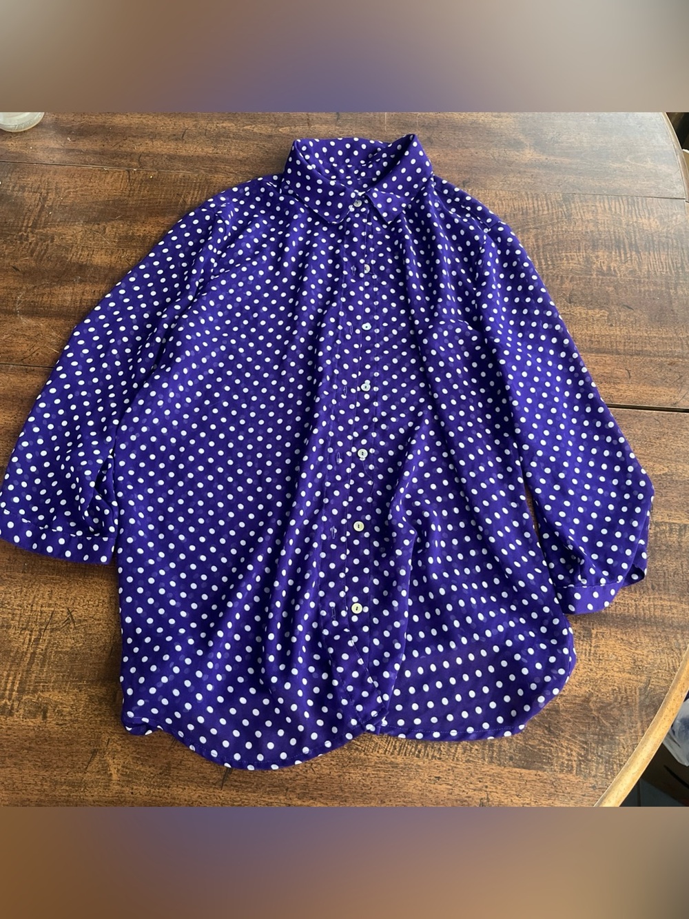 Chico’s Purple Polka Dot Button Front Blouse Coquette Retro Pinup Size 1 Med